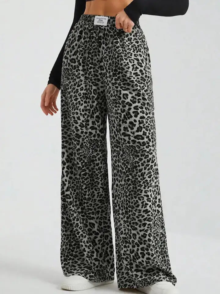 Leopard Print Wide Leg Pants