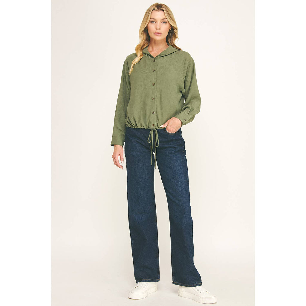 DRAWSTRING HEM BUTTON-DOWN