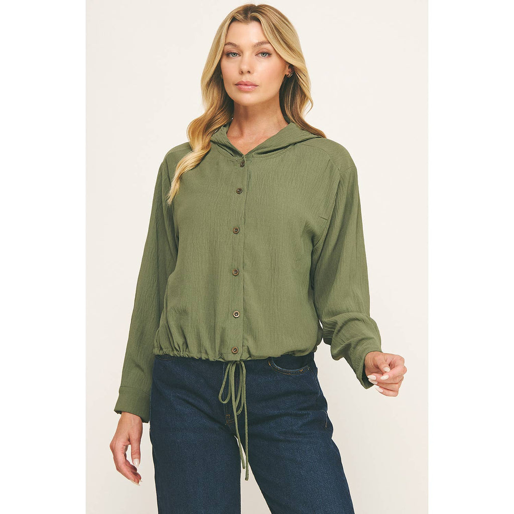 DRAWSTRING HEM BUTTON-DOWN
