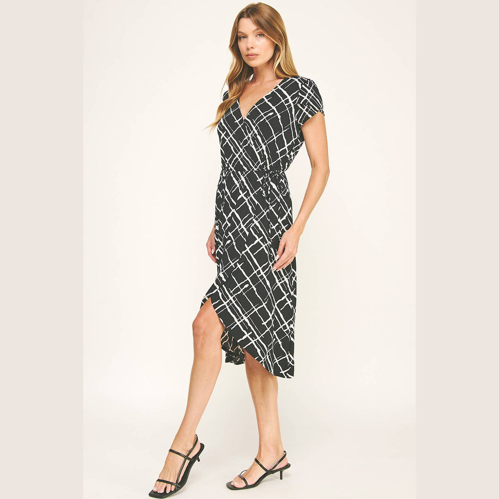 DAY TO NIGHT FAUX WRAP MIDI DRESS