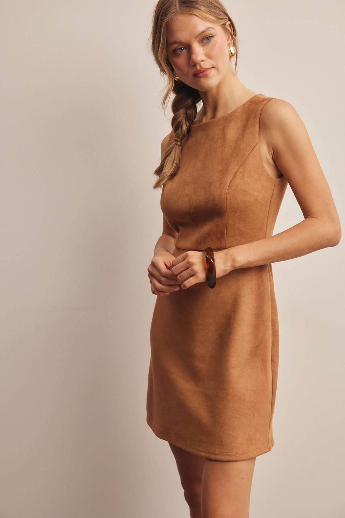Stretch Suede Sleeveless Mini Dress