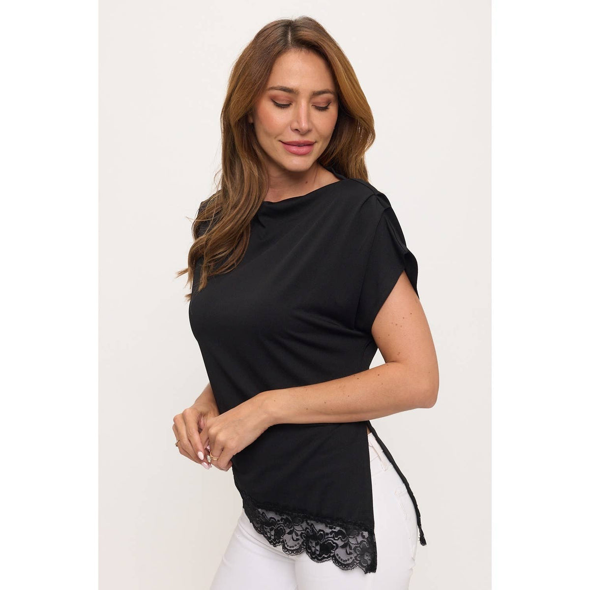 Asymmetrical Black Lace Top