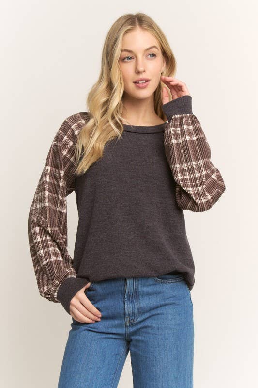 SOLID URBAN RIBBED & PLAID TOP