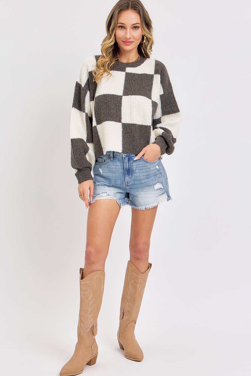 CHECKER KNIT SWEATER