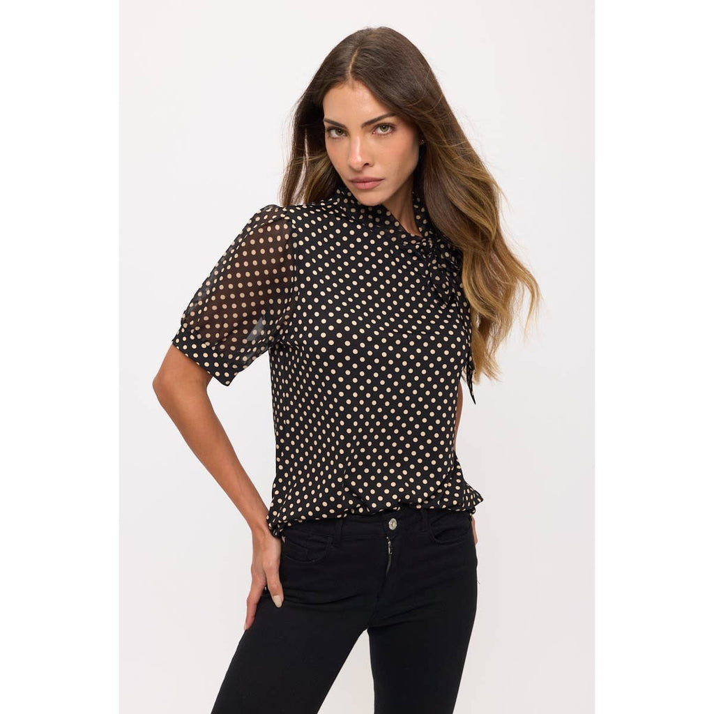 Polka Dot Neck Tie Blouse