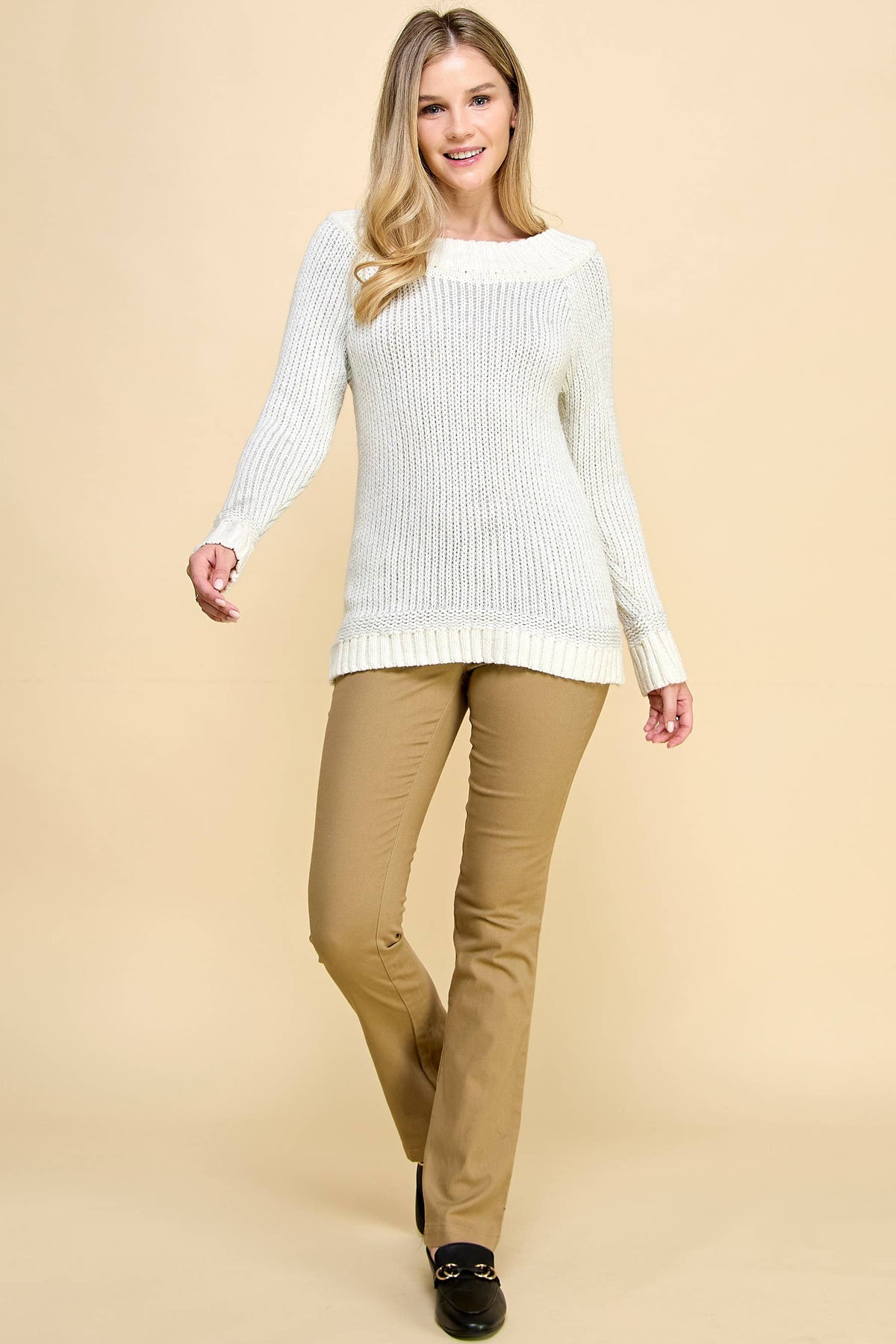 IVORY SILVER STRIPED PULLOVER