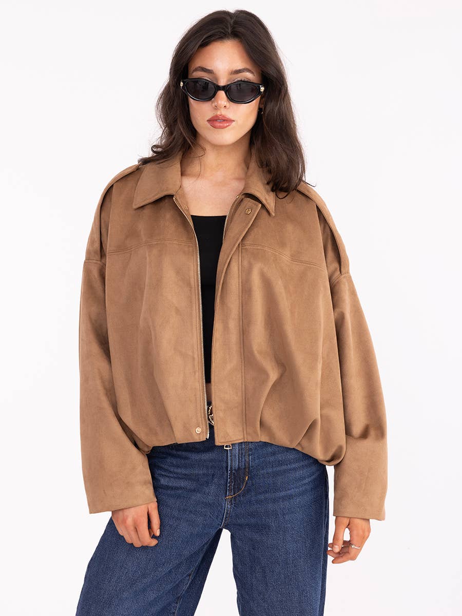 Faux Suede Bomber Jacket