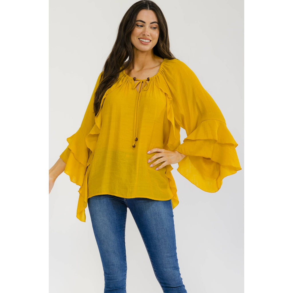 Gauze Tiered Ruffle Asym Peasant