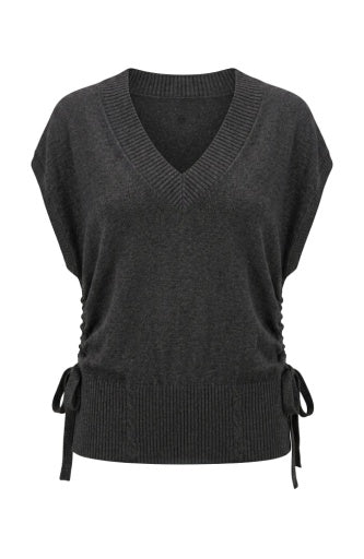 Vneck Dolman Popover Sweater W/ Ties - dk hthr chrcl