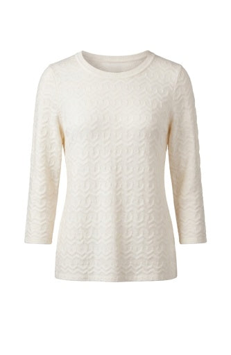 3/4 Slv Crew Neck Knit Top W/ Rib Trim - frch vanilla