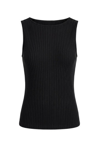 Sleeveless High Boatneck Knit Top - black1